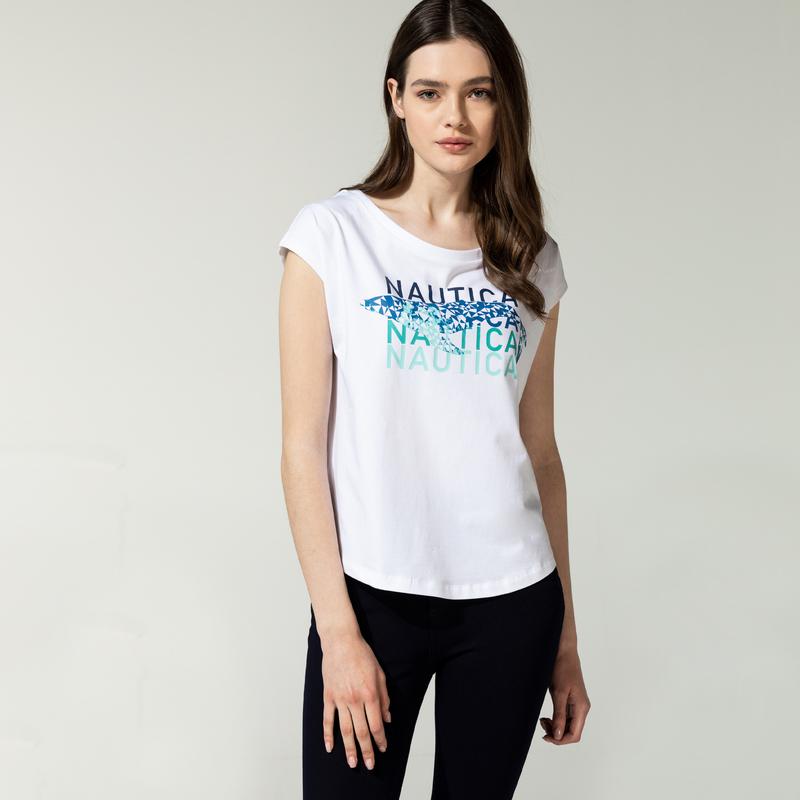 NAUTICA KADIN BEYAZ BASKILI T-SHIRT