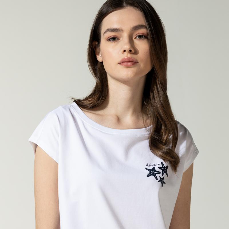 NAUTICA KADIN BEYAZ BASKILI T-SHIRT