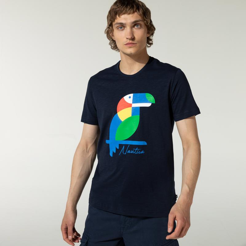 NAUTICA ERKEK LACİVERT BASKILI T-SHIRT
