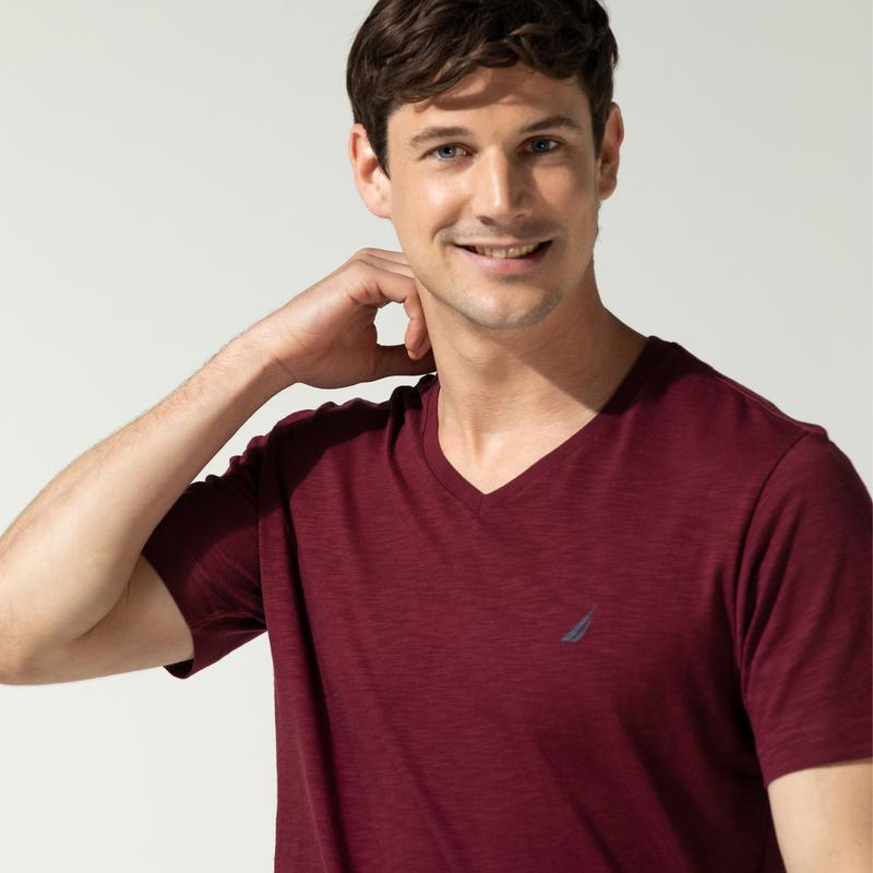 NAUTICA Erkek Bordo V-Yaka T-Shirt