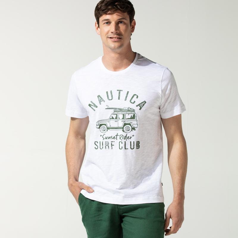 NAUTICA ERKEK BEYAZ BASKILI T-SHIRT