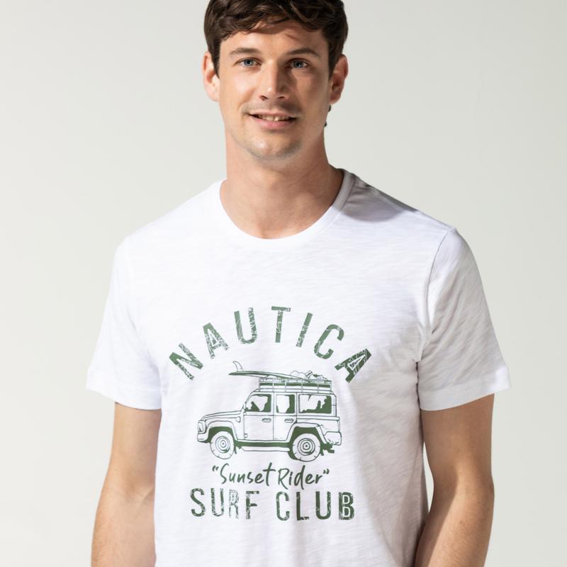 NAUTICA ERKEK BEYAZ BASKILI T-SHIRT