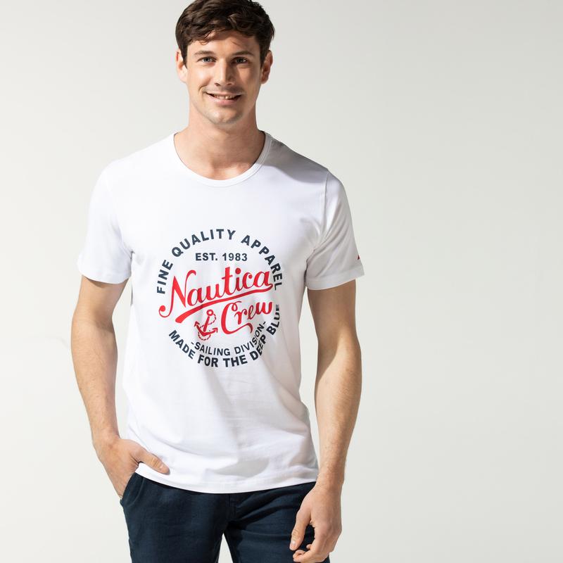 NAUTICA ERKEK BEYAZ BASKILI T-SHIRT
