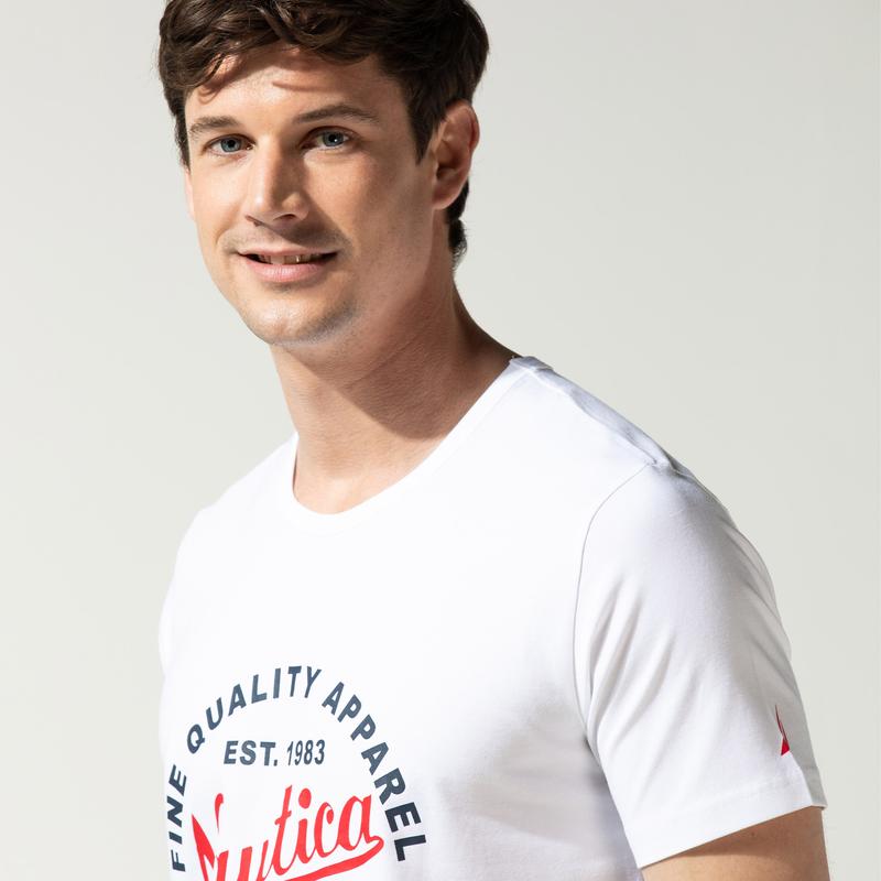 NAUTICA ERKEK BEYAZ BASKILI T-SHIRT