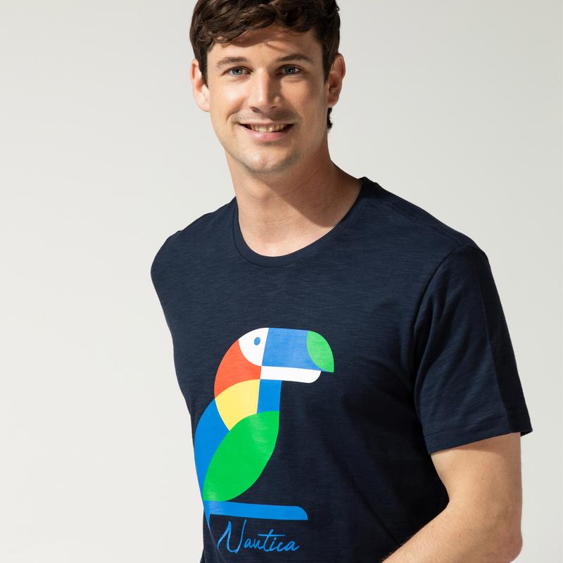 NAUTICA ERKEK LACİVERT BASKILI T-SHIRT
