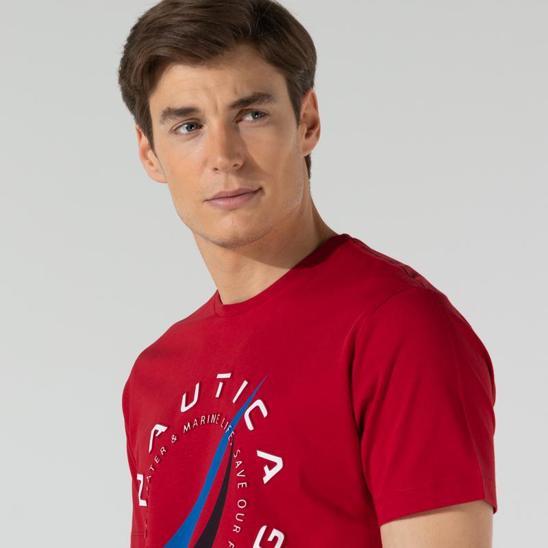 NAUTICA ERKEK KIRMIZI OVERSIZE BASKILI T-SHIRT