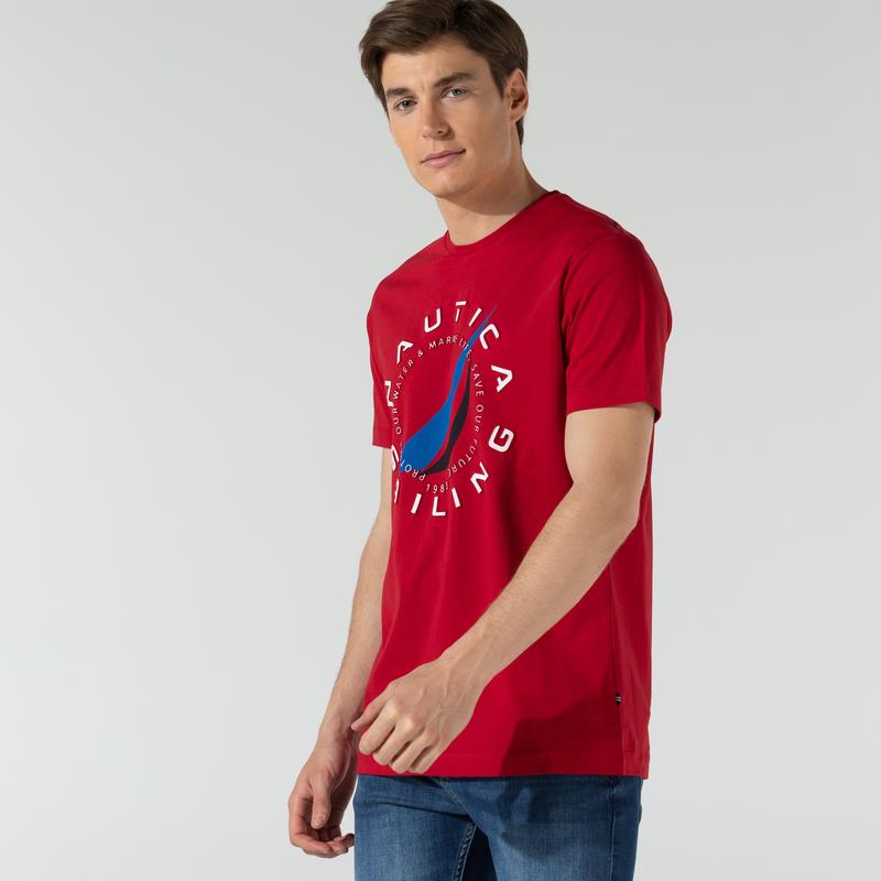 NAUTICA ERKEK KIRMIZI OVERSIZE BASKILI T-SHIRT