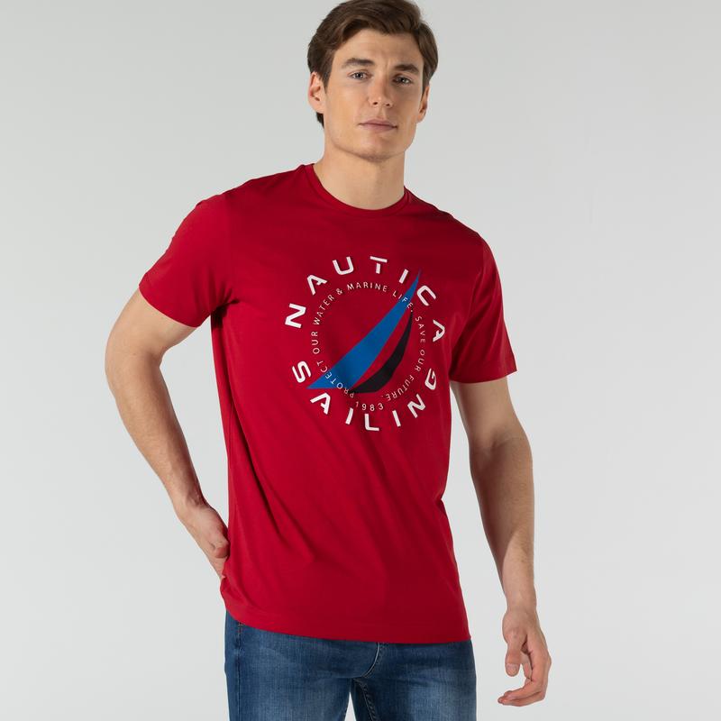 NAUTICA ERKEK KIRMIZI OVERSIZE BASKILI T-SHIRT