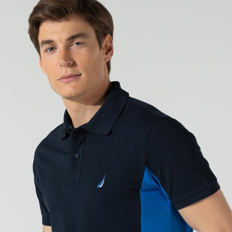 NAUTICA ERKEK LACİVERT SLIM FIT KISA KOLLU ÇİZGİLİ POLO