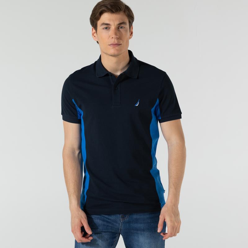NAUTICA ERKEK LACİVERT SLIM FIT KISA KOLLU ÇİZGİLİ POLO