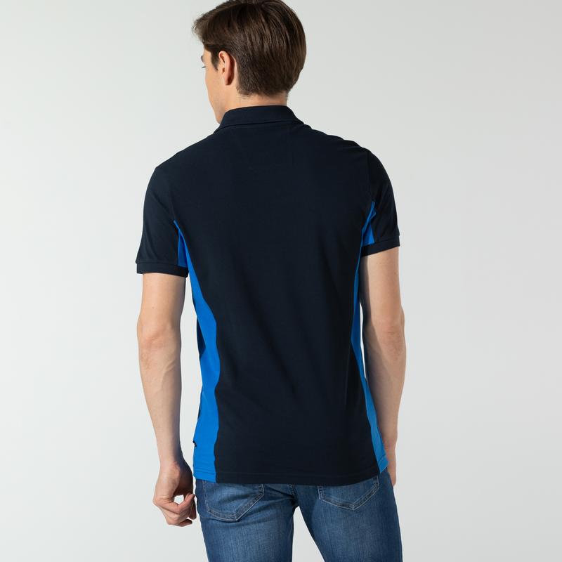 NAUTICA ERKEK LACİVERT SLIM FIT KISA KOLLU ÇİZGİLİ POLO