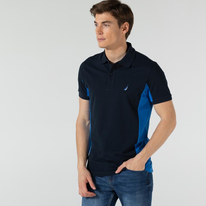 NAUTICA ERKEK LACİVERT SLIM FIT KISA KOLLU ÇİZGİLİ POLO