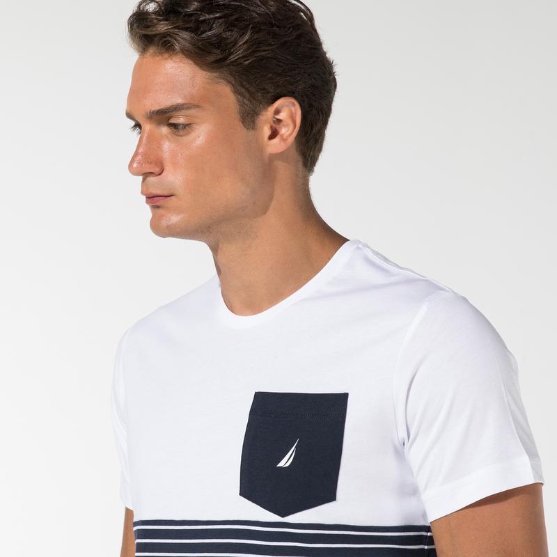 NAUTICA ERKEK LACİVERT ÇİZGİLİ KISA KOLLU T-SHIRT