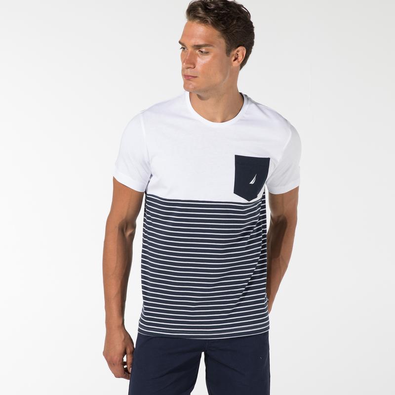 NAUTICA ERKEK LACİVERT ÇİZGİLİ KISA KOLLU T-SHIRT