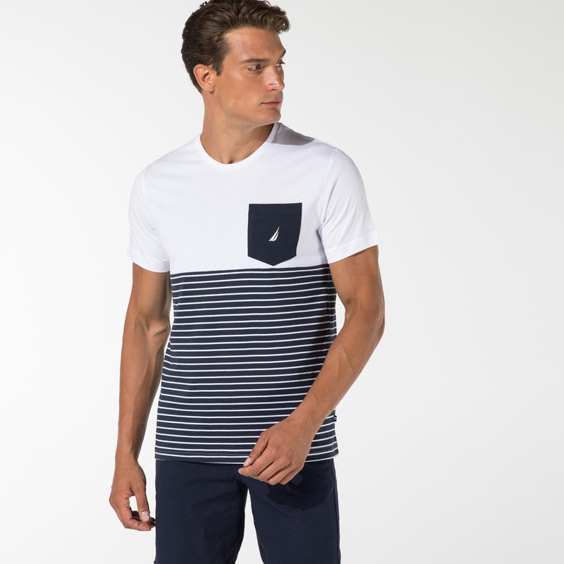 NAUTICA ERKEK LACİVERT ÇİZGİLİ KISA KOLLU T-SHIRT
