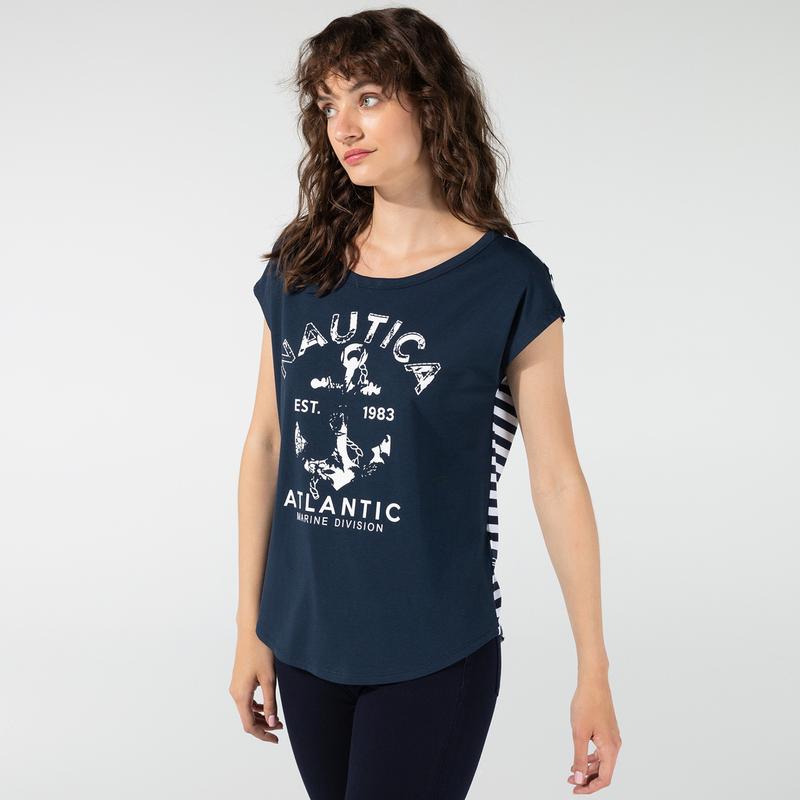NAUTICA KADIN LACİVERT BASKILI T-SHIRT