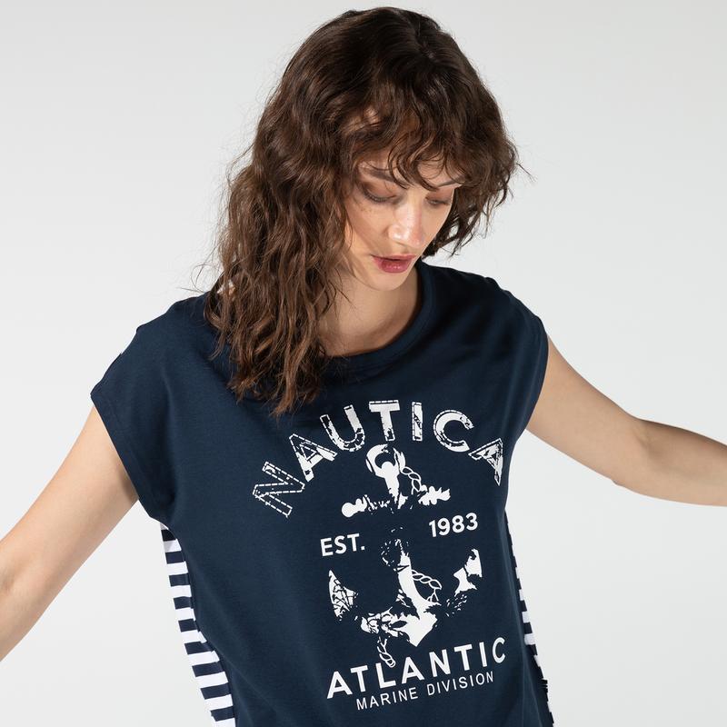 NAUTICA KADIN LACİVERT BASKILI T-SHIRT