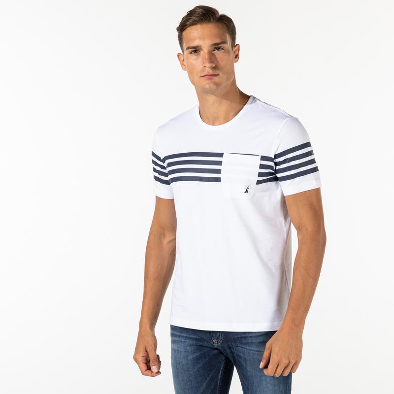 NAUTICA ERKEK BEYAZ ÇİZGİLİ KISA KOLLU T-SHIRT