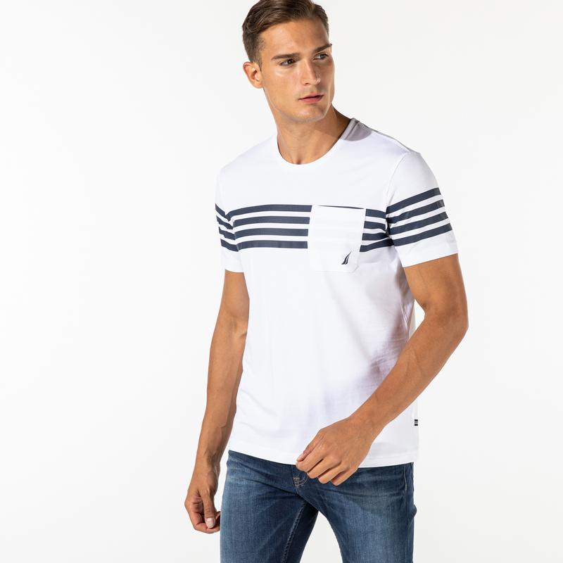 NAUTICA ERKEK BEYAZ ÇİZGİLİ KISA KOLLU T-SHIRT