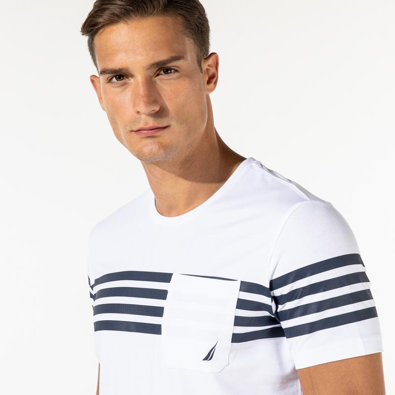 NAUTICA ERKEK BEYAZ ÇİZGİLİ KISA KOLLU T-SHIRT