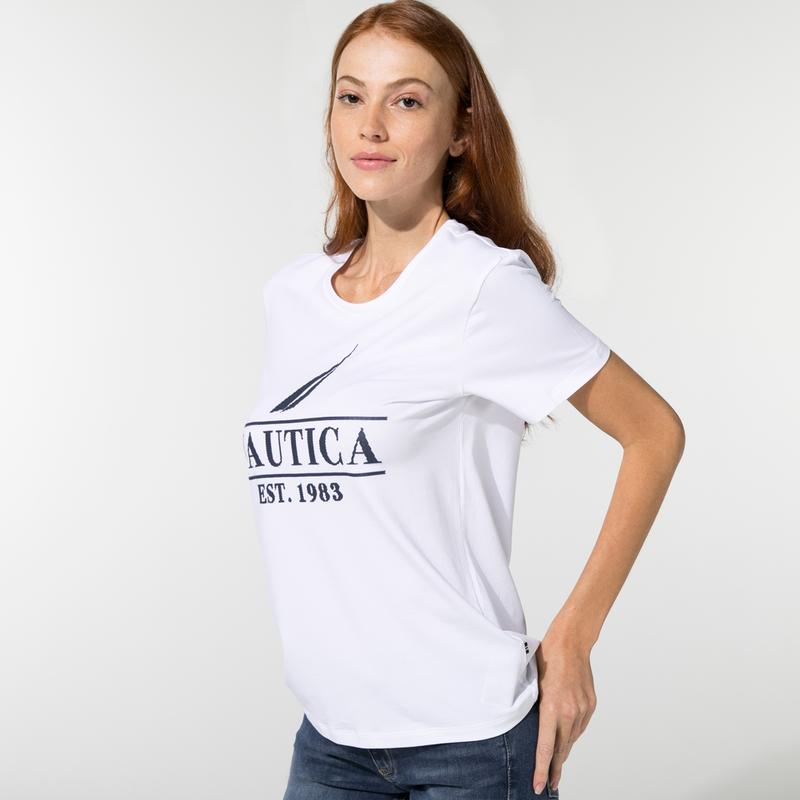 NAUTICA KADIN BEYAZ BASKILI T-SHIRT
