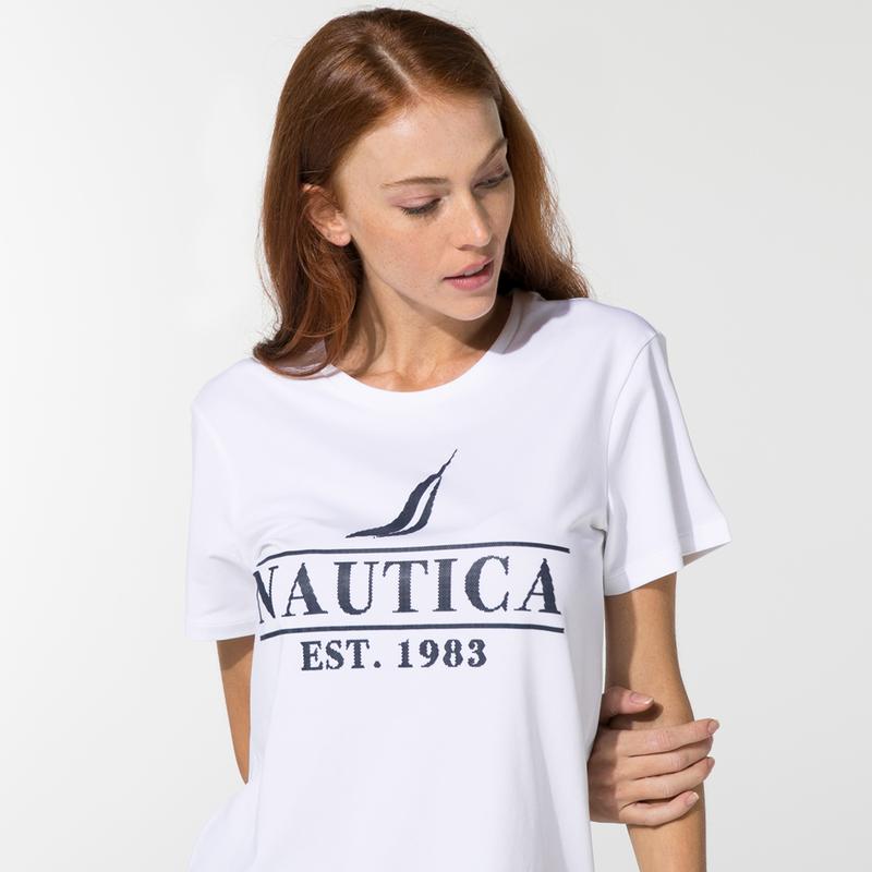 NAUTICA KADIN BEYAZ BASKILI T-SHIRT