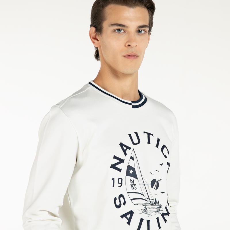 NAUTICA ERKEK BEYAZ BASKILI SWEATSHIRT
