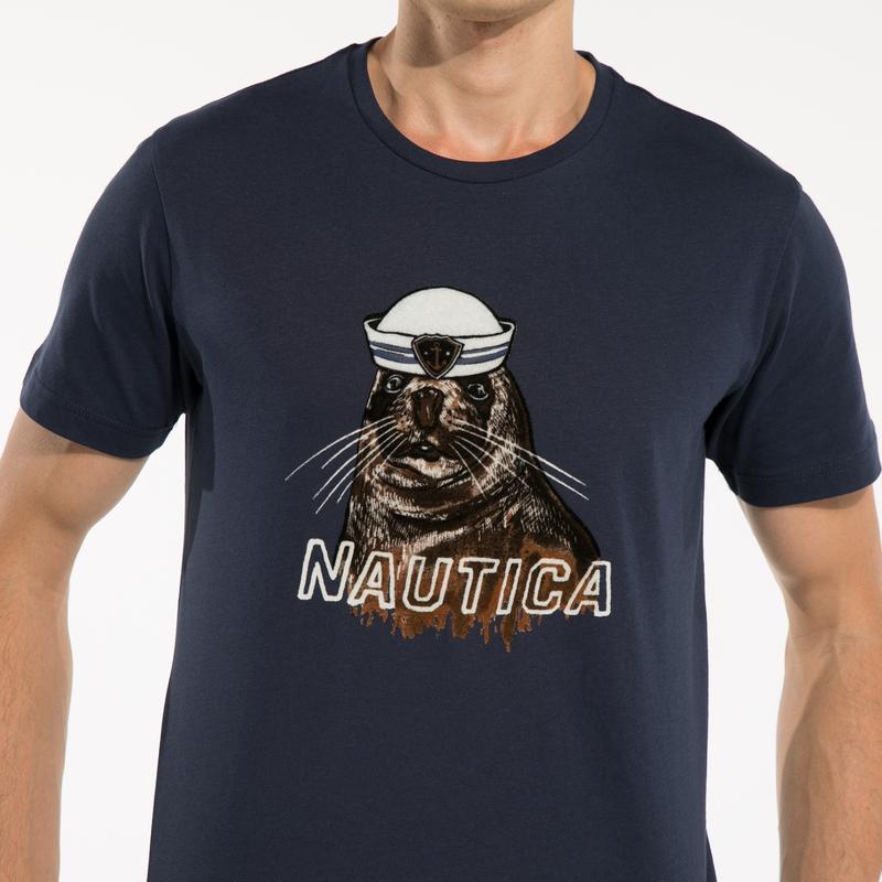 NAUTICA ERKEK LACİVERT KISA KOLLU BASKILI T-SHIRT
