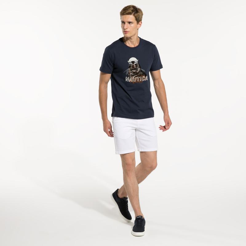 NAUTICA ERKEK LACİVERT KISA KOLLU BASKILI T-SHIRT