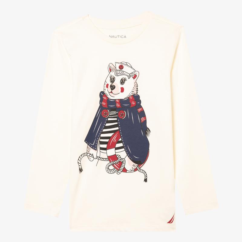 NAUTICA KIZ ÇOCUK KIRIK BEYAZ BASKILI T-SHIRT
