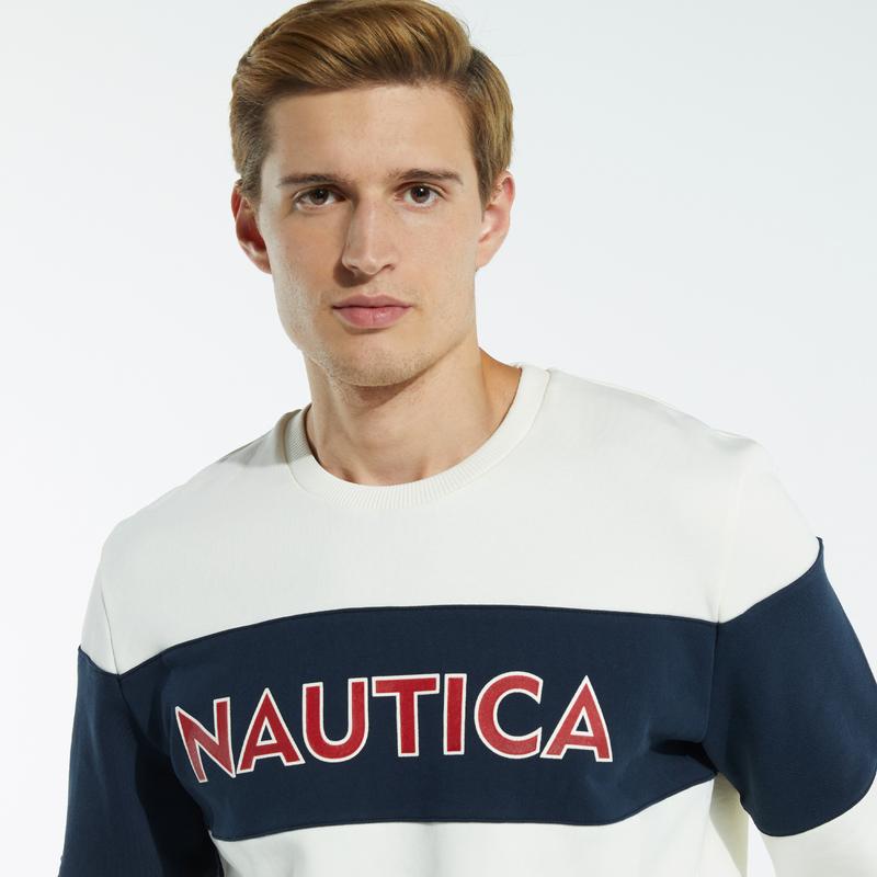 NAUTICA ERKEK KIRIK BEYAZ BLOK DESEN SWEATSHIRT