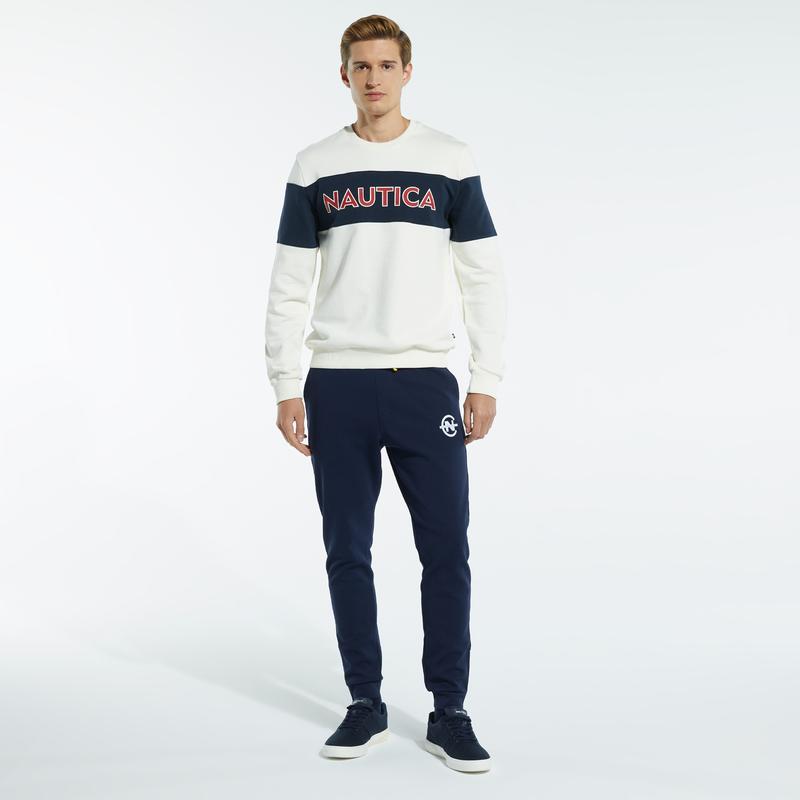 NAUTICA ERKEK KIRIK BEYAZ BLOK DESEN SWEATSHIRT