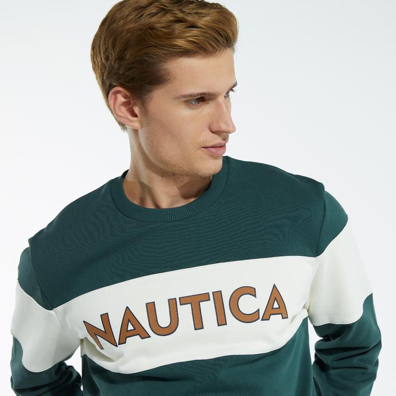NAUTICA ERKEK YEŞİL BLOK DESEN SWEATSHIRT