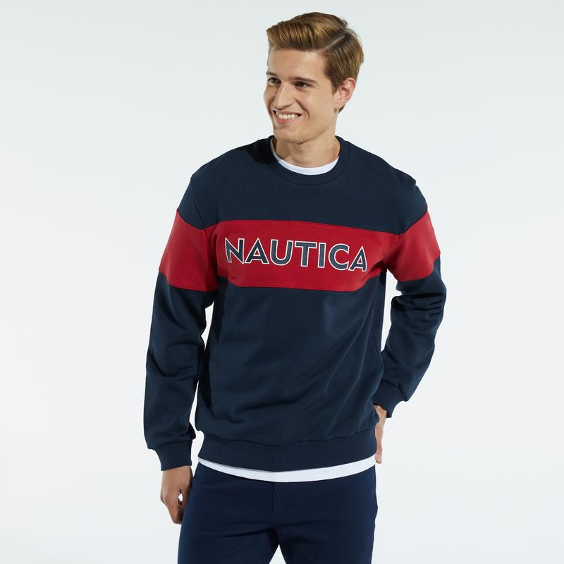 NAUTICA ERKEK LACİVERT BLOK DESEN SWEATSHIRT