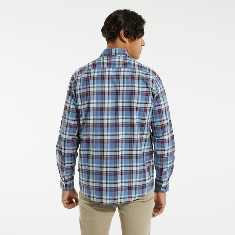NAUTICA ERKEK MAVİ UZUN KOLLU CLASSIC FIT EKOSE GÖMLEK