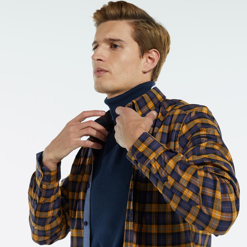 NAUTICA ERKEK SARI UZUN KOLLU SLIM FIT EKOSE GÖMLEK
