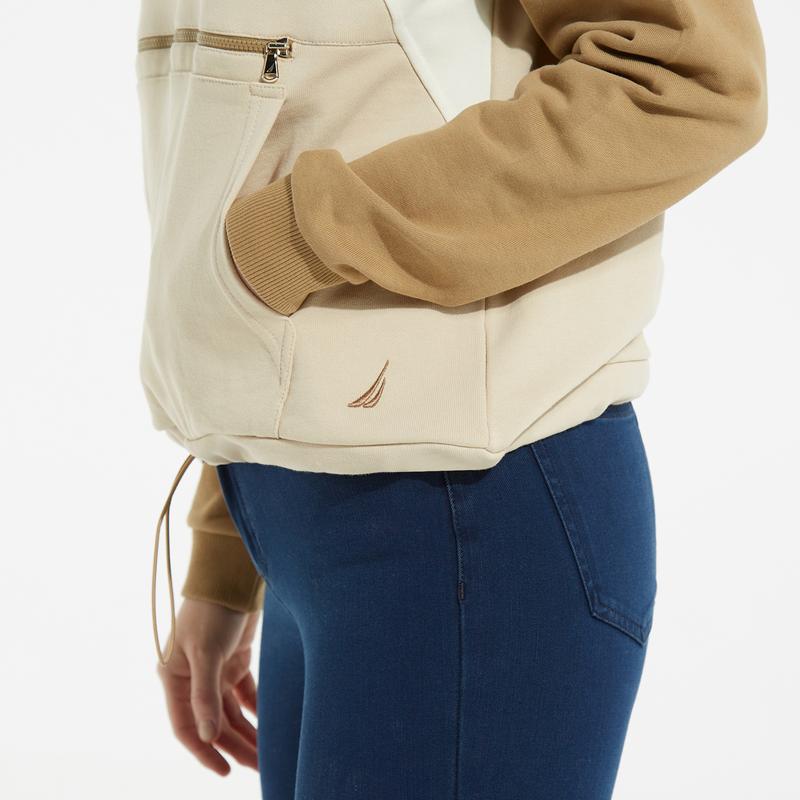NAUTICA KADIN BEJ BLOK DESEN KAPÜŞONLU SWEATSHIRT