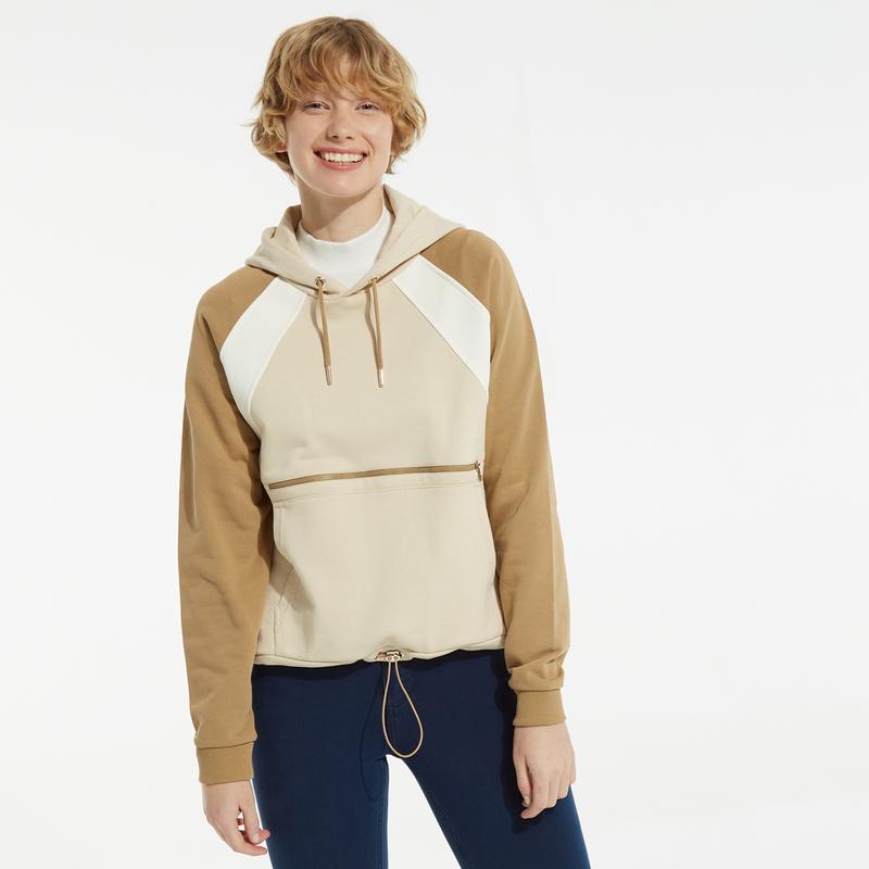 NAUTICA KADIN BEJ BLOK DESEN KAPÜŞONLU SWEATSHIRT