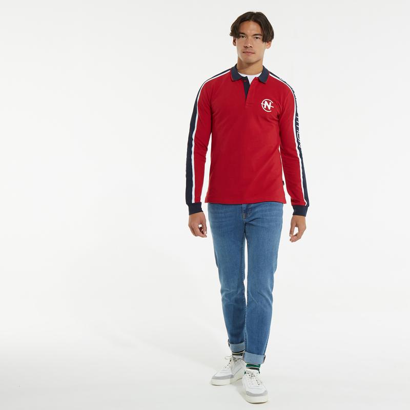 NAUTICA ERKEK KIRMIZI SLİM FİT UZUN KOLLU POLO