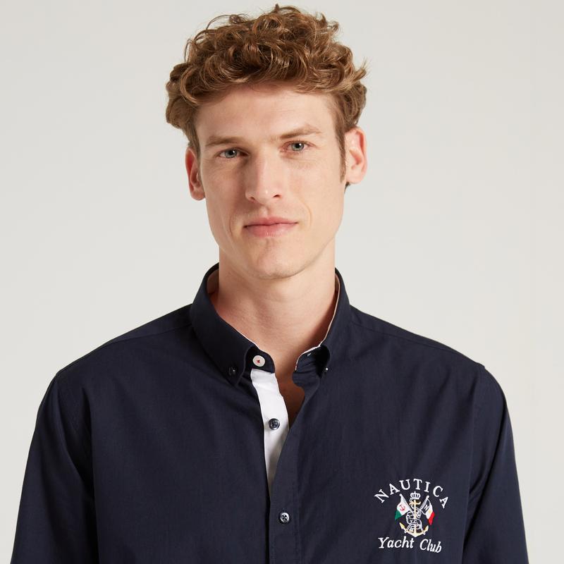 NAUTICA ERKEK LACİVERT UZUN KOLLU SLIM FIT GÖMLEK