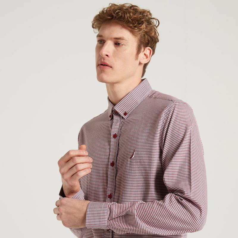 NAUTICA ERKEK BORDO UZUN KOLLU SLIM FIT GÖMLEK