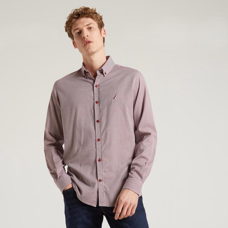 NAUTICA ERKEK BORDO UZUN KOLLU SLIM FIT GÖMLEK