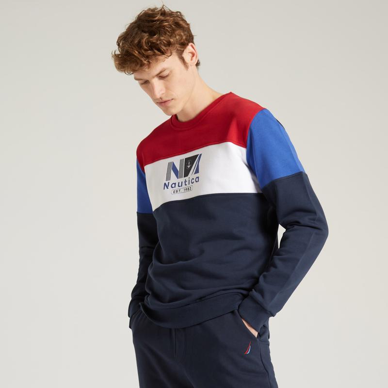 NAUTICA ERKEK LACİVERT BLOK DESEN SWEATSHIRT