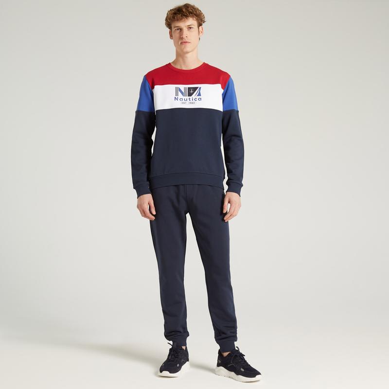 NAUTICA ERKEK LACİVERT BLOK DESEN SWEATSHIRT