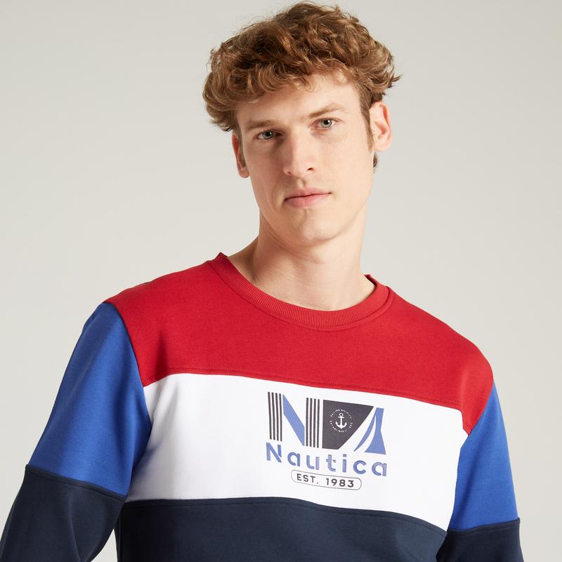 NAUTICA ERKEK LACİVERT BLOK DESEN SWEATSHIRT