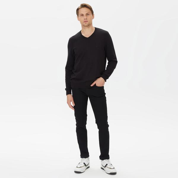 Nautica Erkek Siyah Standart Fit V Yaka Kazak