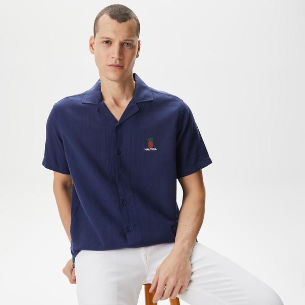 Nautica Erkek Lacivert Classic Fit Kısa Kollu Gömlek