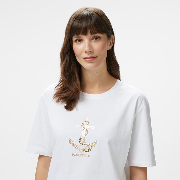 Nautica Kadın Beyaz Regular Fit Nakışlı T-Shirt_3
