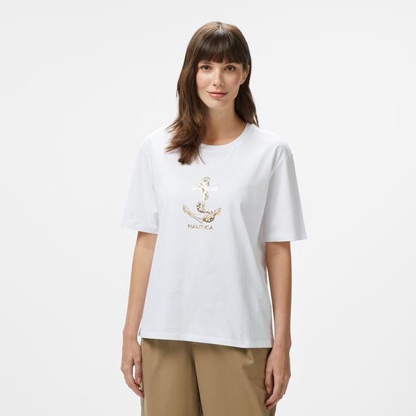 Nautica Kadın Beyaz Regular Fit Nakışlı T-Shirt_4