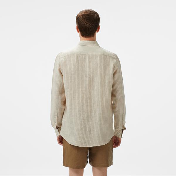 Nautica Erkek Bej Classic Fit Çizgili Gömlek